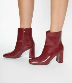Verona Collection Wine Patent Leatherette Ankle Boots New Arrivals!