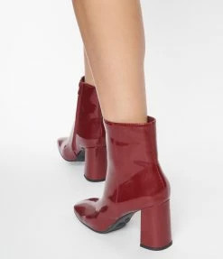 Verona Collection Wine Patent Leatherette Ankle Boots New Arrivals!