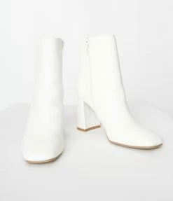 Verona Collection New Arrivals! White Patent Leatherette Block Heel Ankle Boots