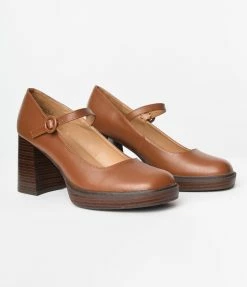 December Shoes Brown Mary Jane Block Heels