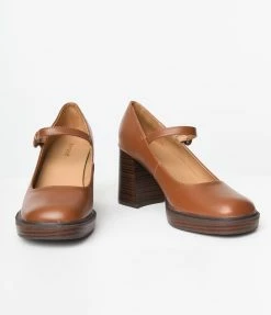 December Shoes Brown Mary Jane Block Heels