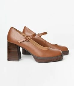 December Shoes Brown Mary Jane Block Heels