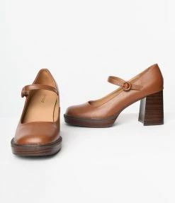 December Shoes Brown Mary Jane Block Heels