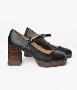 December Shoes Black Mary Jane Block Heels