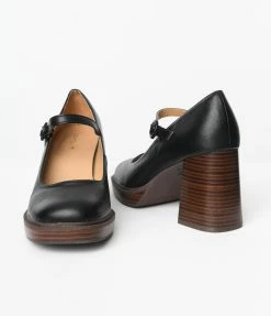 December Shoes Black Mary Jane Block Heels
