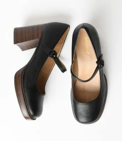 December Shoes Black Mary Jane Block Heels