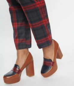 December Shoes Brown Patent Leatherette Loafer Heels