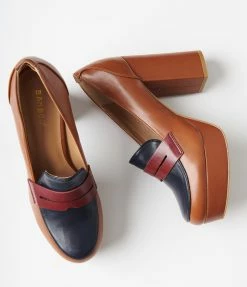 December Shoes Brown Patent Leatherette Loafer Heels