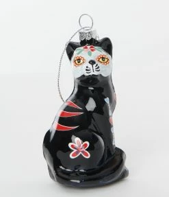 Cody Foster Day Of The Dead Cat Glass Ornament