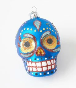 Kurt Adler Accessories Blue Sugar Skull Glass Ornament
