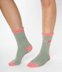 Powder Design Pink & Sage Fawn Crew Socks