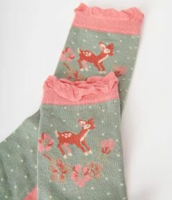 Powder Design Pink & Sage Fawn Crew Socks
