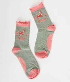 Powder Design Pink & Sage Fawn Crew Socks