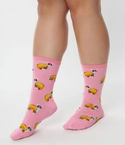 Hot Sox (Finelines) Accessories Pink Taco Terrier Crew Socks