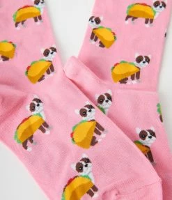 Hot Sox (Finelines) Accessories Pink Taco Terrier Crew Socks