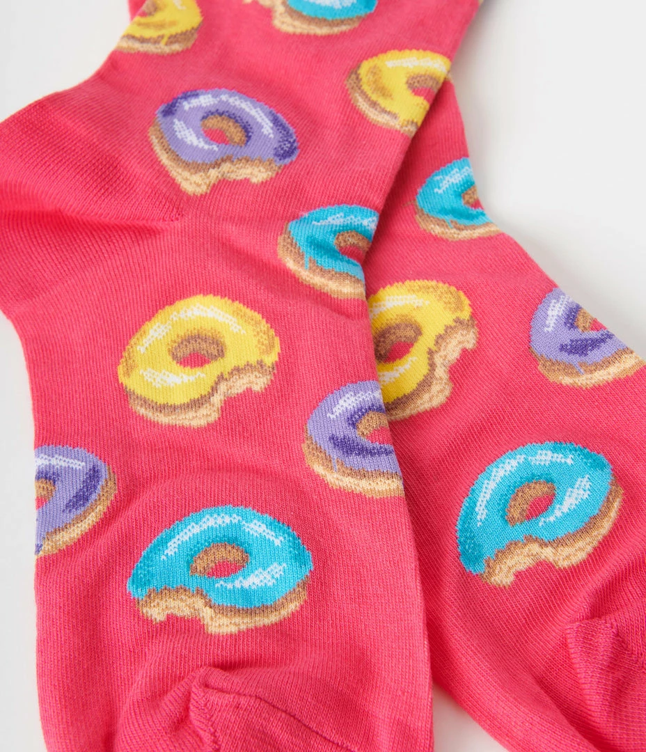 Hot Sox (Finelines) Accessories Pink Donut Crew Socks