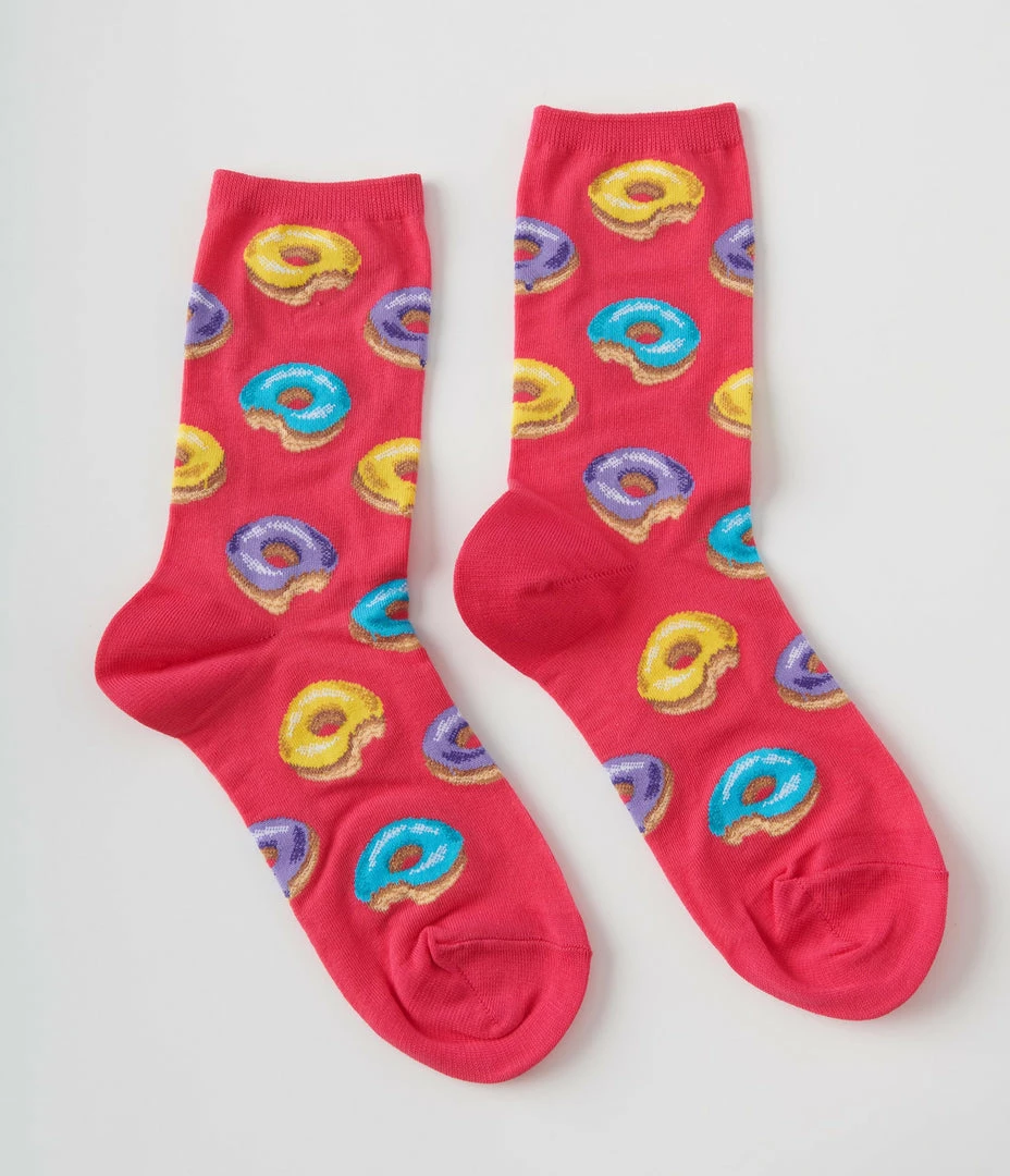 Hot Sox (Finelines) Accessories Pink Donut Crew Socks