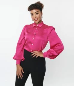Flying Tomato Clothing Pink Satin Long Sleeve Blouse