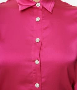 Flying Tomato Clothing Pink Satin Long Sleeve Blouse