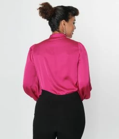Flying Tomato Clothing Pink Satin Long Sleeve Blouse