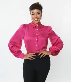 Flying Tomato Clothing Pink Satin Long Sleeve Blouse