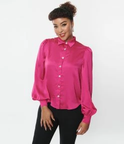 Flying Tomato Clothing Pink Satin Long Sleeve Blouse