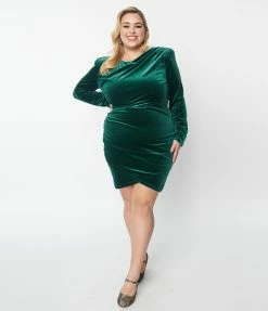 Flying Tomato Plus Size Green Velvet Cross Front Mini Dress Clothing