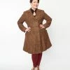 SHEEN Clothing Ltd Plus Size Tan Gingham Double Breasted Tania Coat