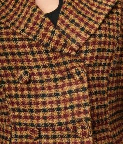 SHEEN Clothing Ltd Plus Size Tan Gingham Double Breasted Tania Coat