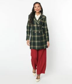 SHEEN Clothing Ltd Green & Yellow Plaid Davia Coat