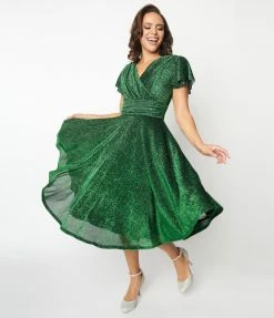 Clothing Magnolia Place Green Sparkle Midori Swing Dress
