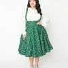 Bottoms Magnolia Place Plus Size Green Snowflake Print Abby Pinafore Skirt