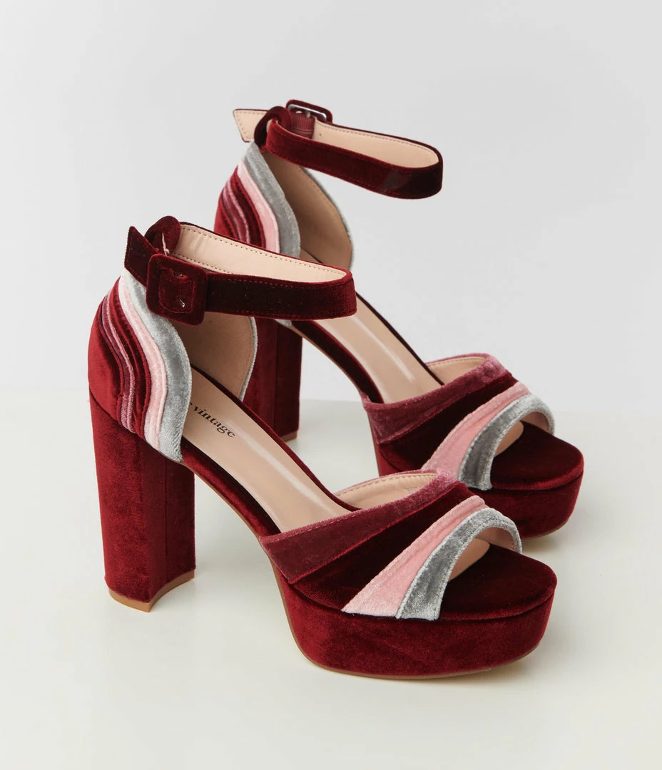 Unique Vintage Berry Stripe Platform Heels New Arrivals!