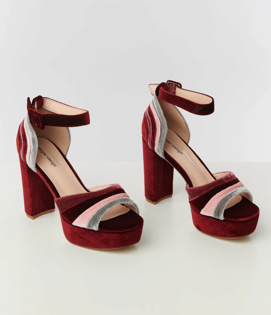 Unique Vintage Berry Stripe Platform Heels New Arrivals!