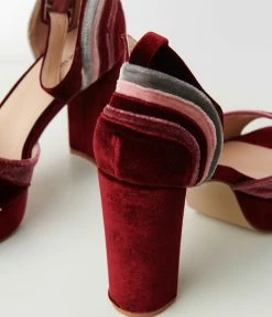 Unique Vintage Berry Stripe Platform Heels New Arrivals!