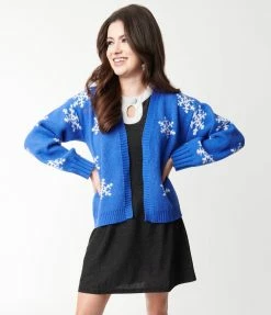 Heimish USA (Rachael) Blue & Snowflake Open Cardigan