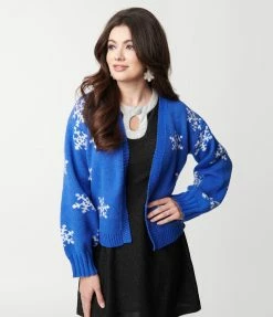 Heimish USA (Rachael) Blue & Snowflake Open Cardigan