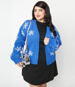 Heimish USA (Rachael) New Arrivals! Plus Size Blue & Snowflake Open Cardigan