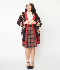 Heimish USA (Rachael) Clothing Plus Size Black & Gingerbread Open Long Cardigan