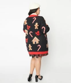 Heimish USA (Rachael) Clothing Plus Size Black & Gingerbread Open Long Cardigan
