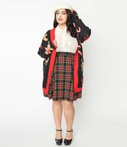 Heimish USA (Rachael) Clothing Plus Size Black & Gingerbread Open Long Cardigan