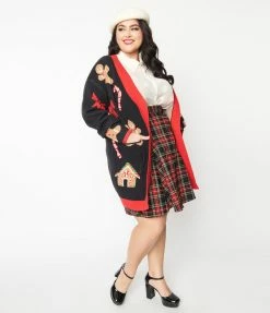 Heimish USA (Rachael) Clothing Plus Size Black & Gingerbread Open Long Cardigan