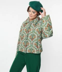 Polagram (Well Made) Vintage Green Floral Tapestry Jacquard Jacket