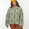 Polagram (Well Made) Clothing Plus Size Vintage Green Floral Tapestry Jacquard Jacket