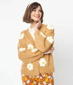 Polagram (Well Made) Brown 3D Daisy Cardigan