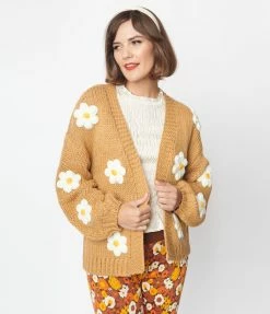 Polagram (Well Made) Brown 3D Daisy Cardigan