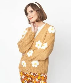 Polagram (Well Made) Brown 3D Daisy Cardigan