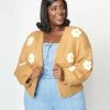 Polagram (Well Made) Plus Size Brown 3D Daisy Cardigan Trending