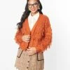 Polagram (Well Made) Orange Fringe Open Cardigan Trending