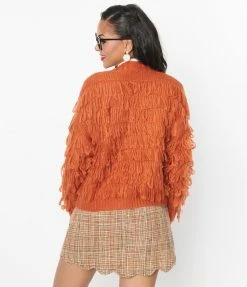 Polagram (Well Made) Orange Fringe Open Cardigan Trending